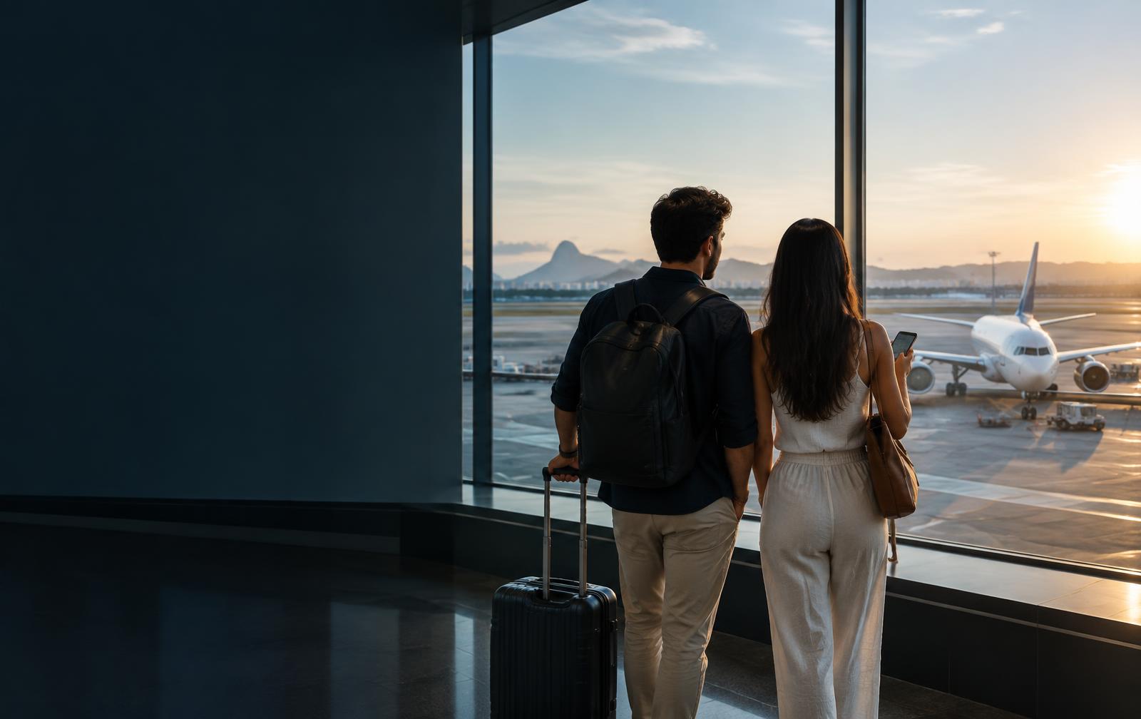 Casal planejando uma viagem com a Megafly Viagens